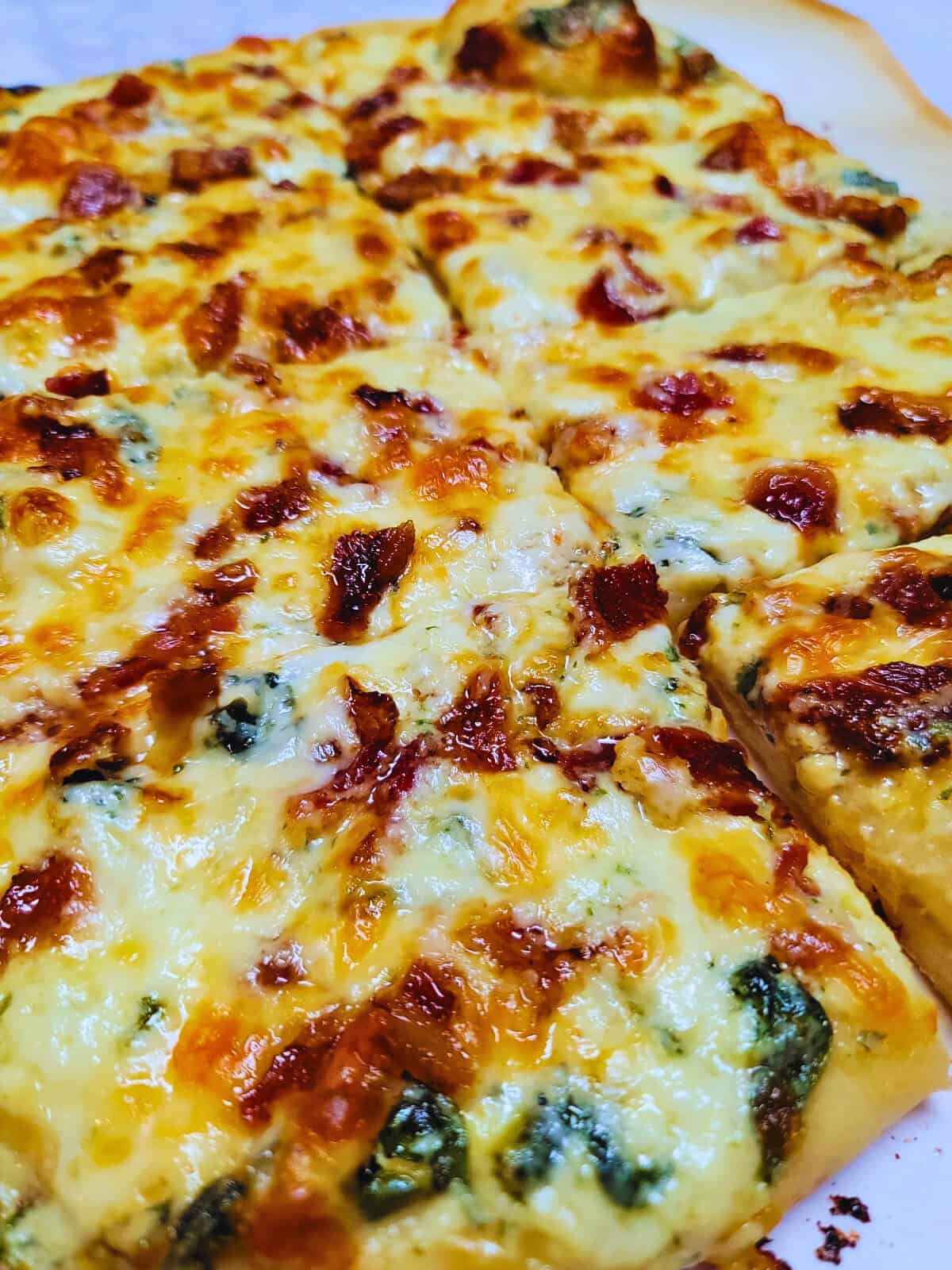 Spinach Alfredo Bacon Pizza - Simply Scratch Made