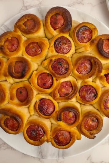 Jalapeño Cheddar Pull Apart Pigs in a Blanket with crescent rolls.